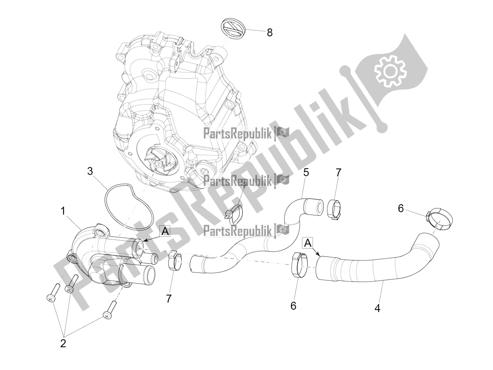 All parts for the Cooler Pump of the Vespa GTS 300 Super Sport USA 2022