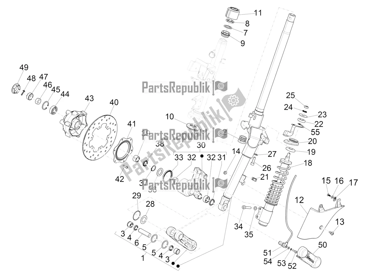 All parts for the Fork/steering Tube - Steering Bearing Unit of the Vespa GTS 300 Super Sport USA 2022