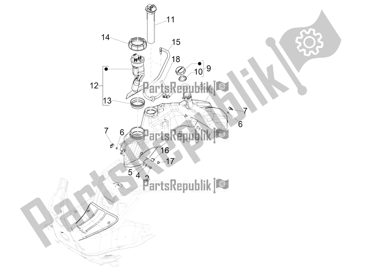 All parts for the Fuel Tank of the Vespa GTS 300 Super Sport USA 2022