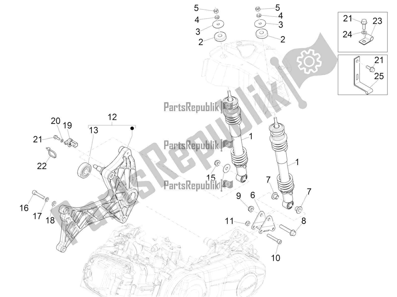 Toutes les pièces pour le Suspension Arrière - Amortisseur / S du Vespa GTS 300 Super Sport USA 2022