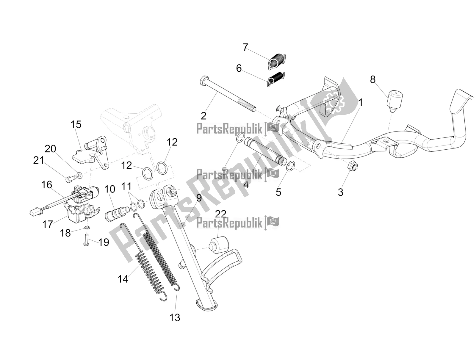 All parts for the Stand/s of the Vespa GTS 300 Super Sport USA 2022