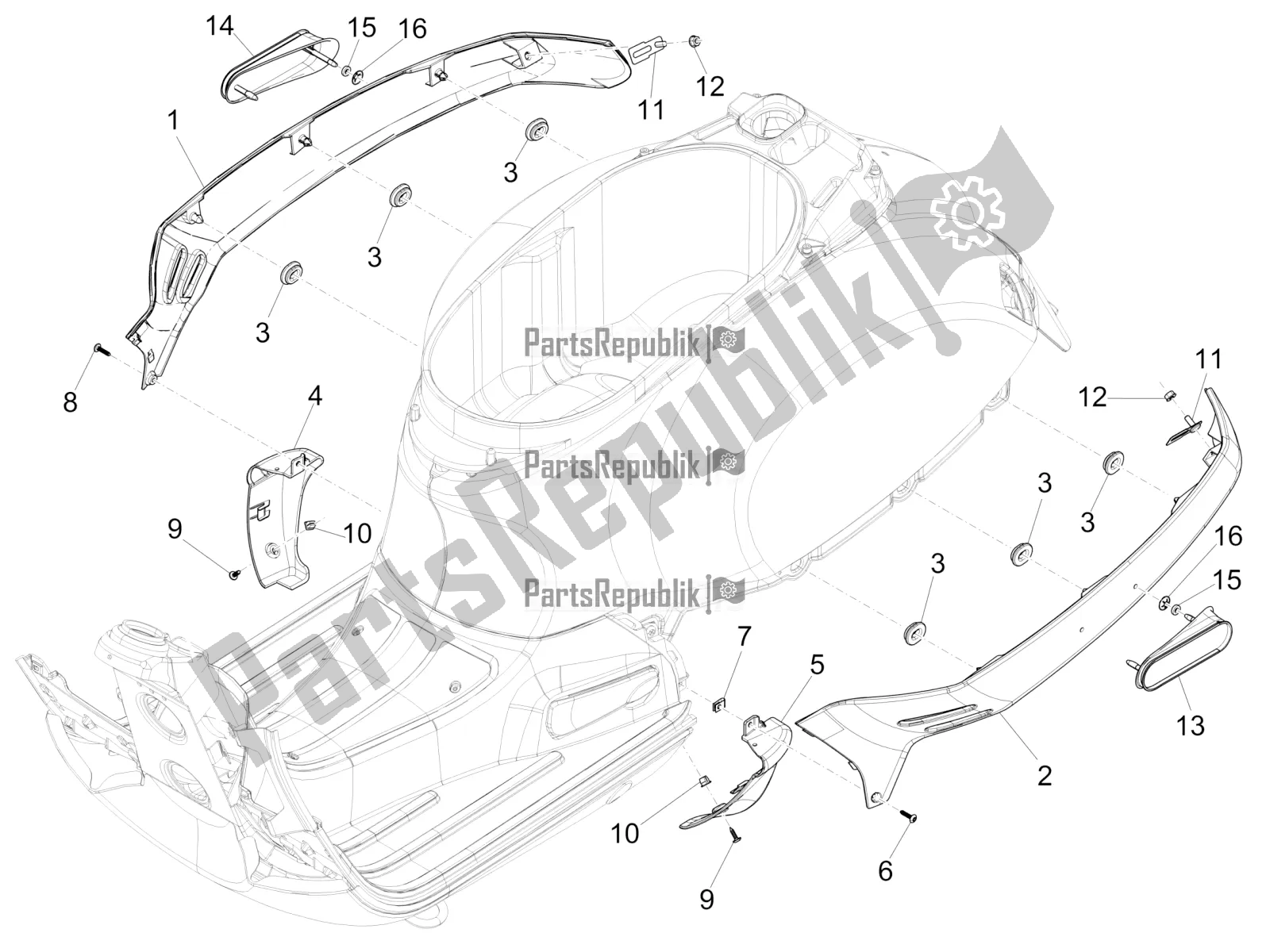 All parts for the Side Cover - Spoiler of the Vespa GTS 300 Super-Tech IE ABS Apac 2017