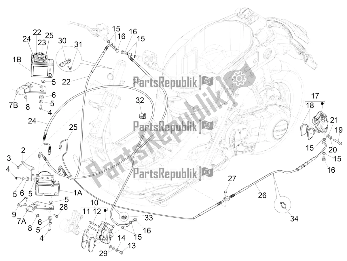 All parts for the Brakes Pipes - Calipers (abs) of the Vespa GTS 300 Super-Tech IE ABS Apac 2018