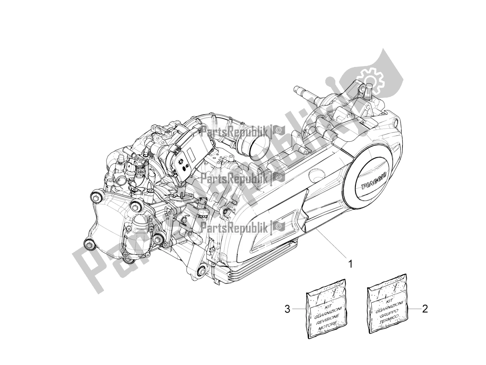 All parts for the Engine, Assembly of the Vespa GTS 300 Super-Tech IE ABS Apac 2018