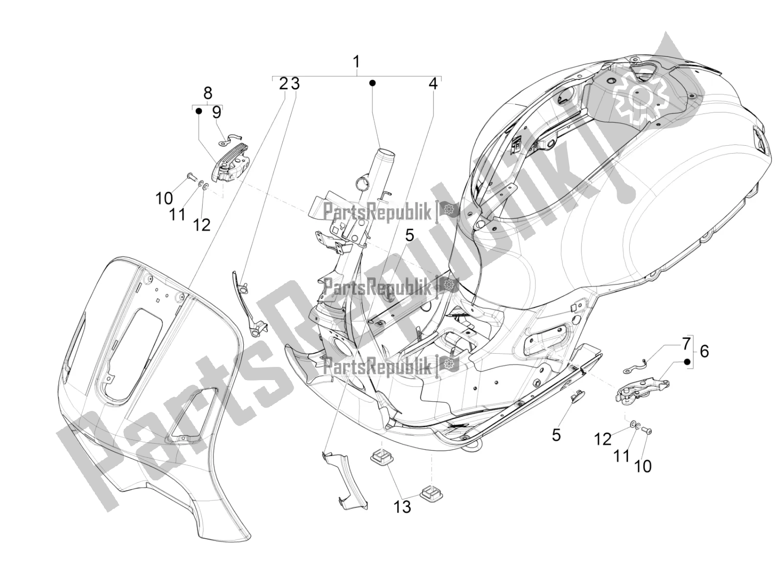 Toutes les pièces pour le Cadre / Carrosserie du Vespa GTS 300 Super-Tech IE ABS Apac 2018