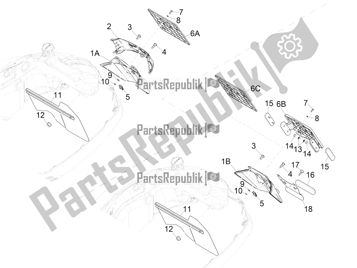 All parts for the Rear Cover - Splash Guard of the Vespa GTS 300 Super-Tech IE ABS Apac 2018