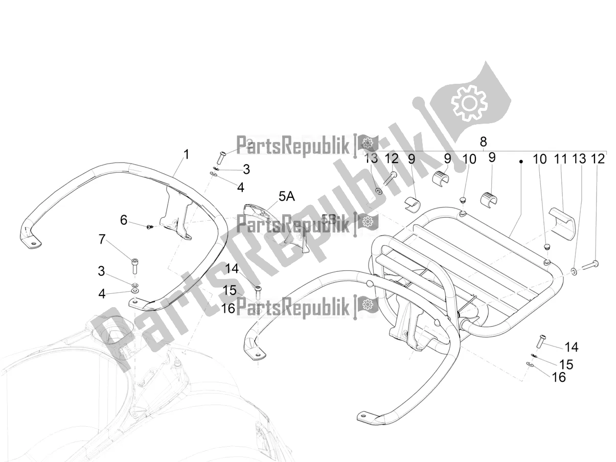 All parts for the Rear Luggage Rack of the Vespa GTS 300 Super-Tech IE ABS Apac 2018