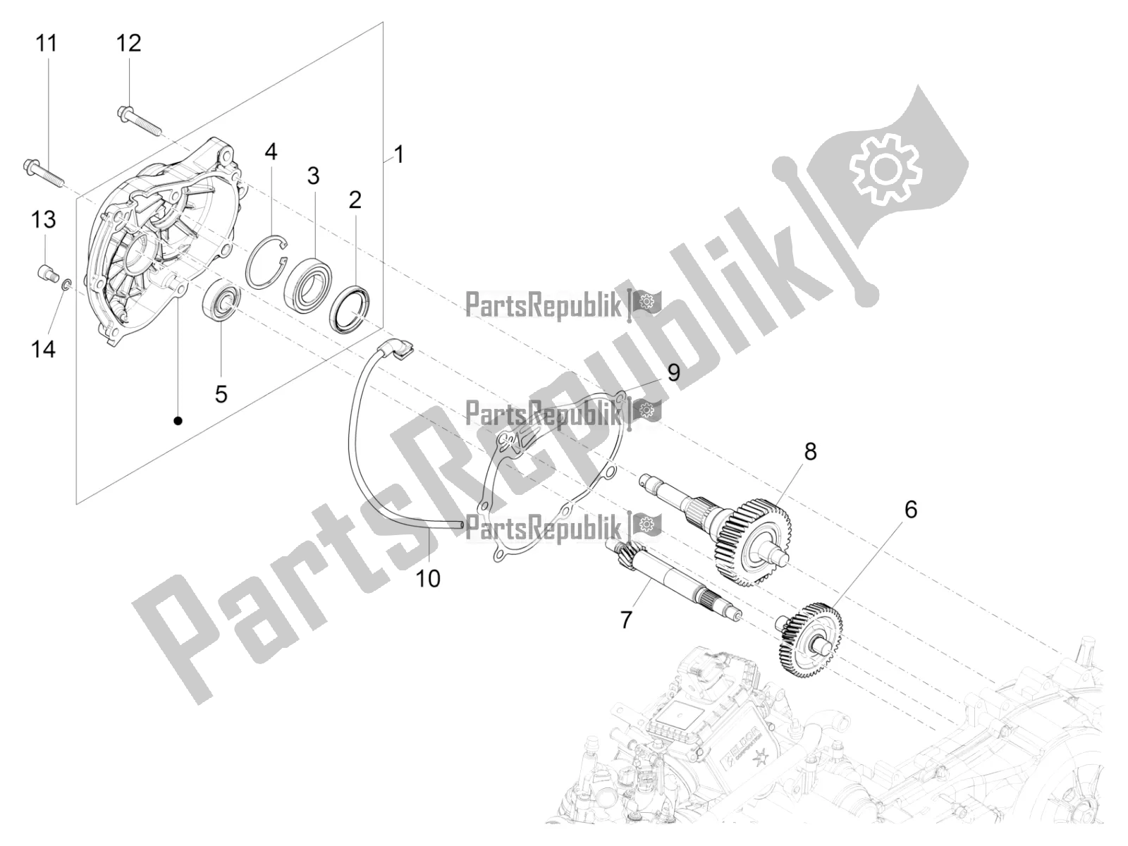 All parts for the Reduction Unit of the Vespa GTS 300 Super-Tech IE ABS Apac 2018