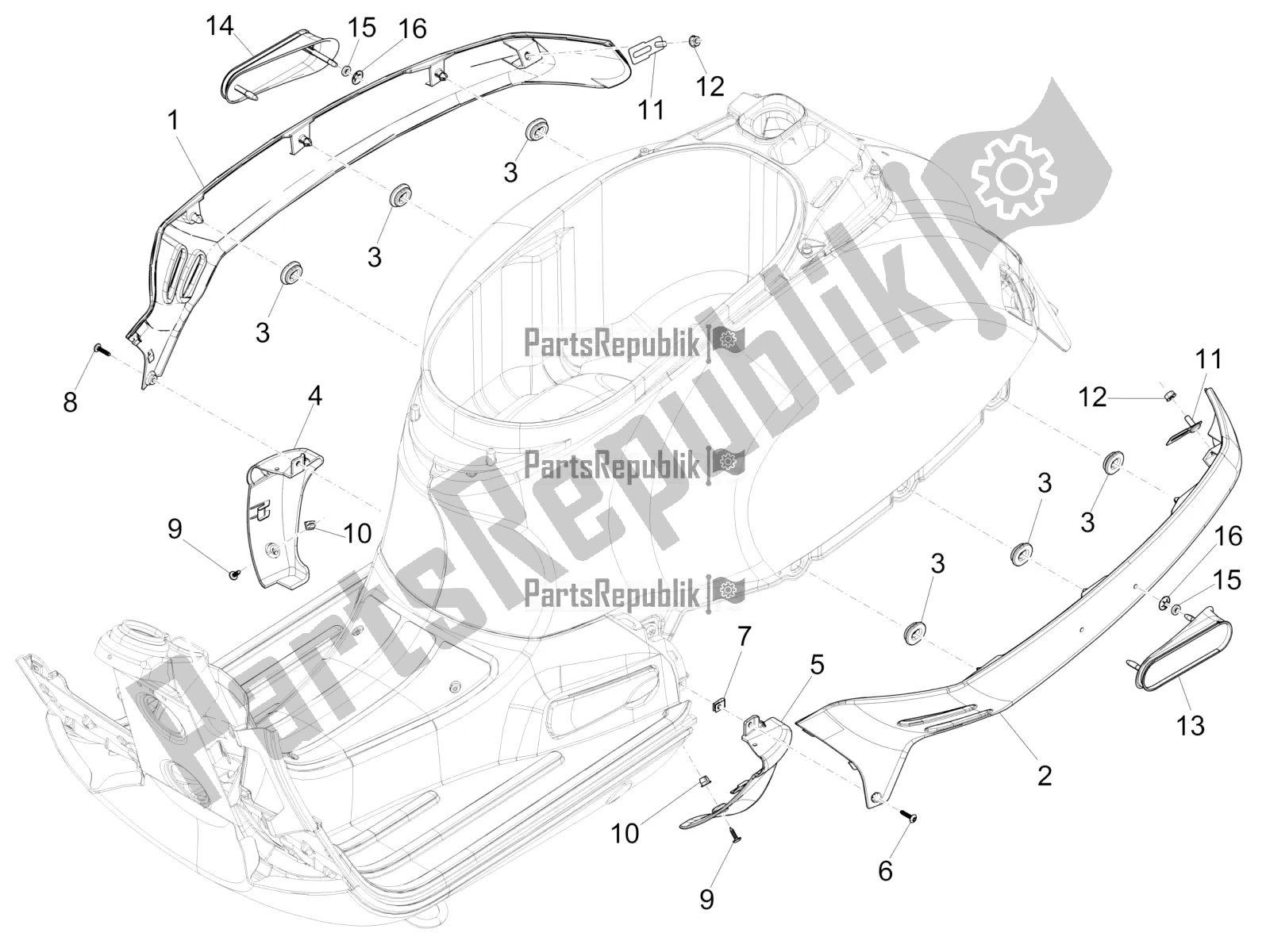 Toutes les pièces pour le Couvercle Latéral - Spoiler du Vespa GTS 300 Super-Tech IE ABS Apac 2018