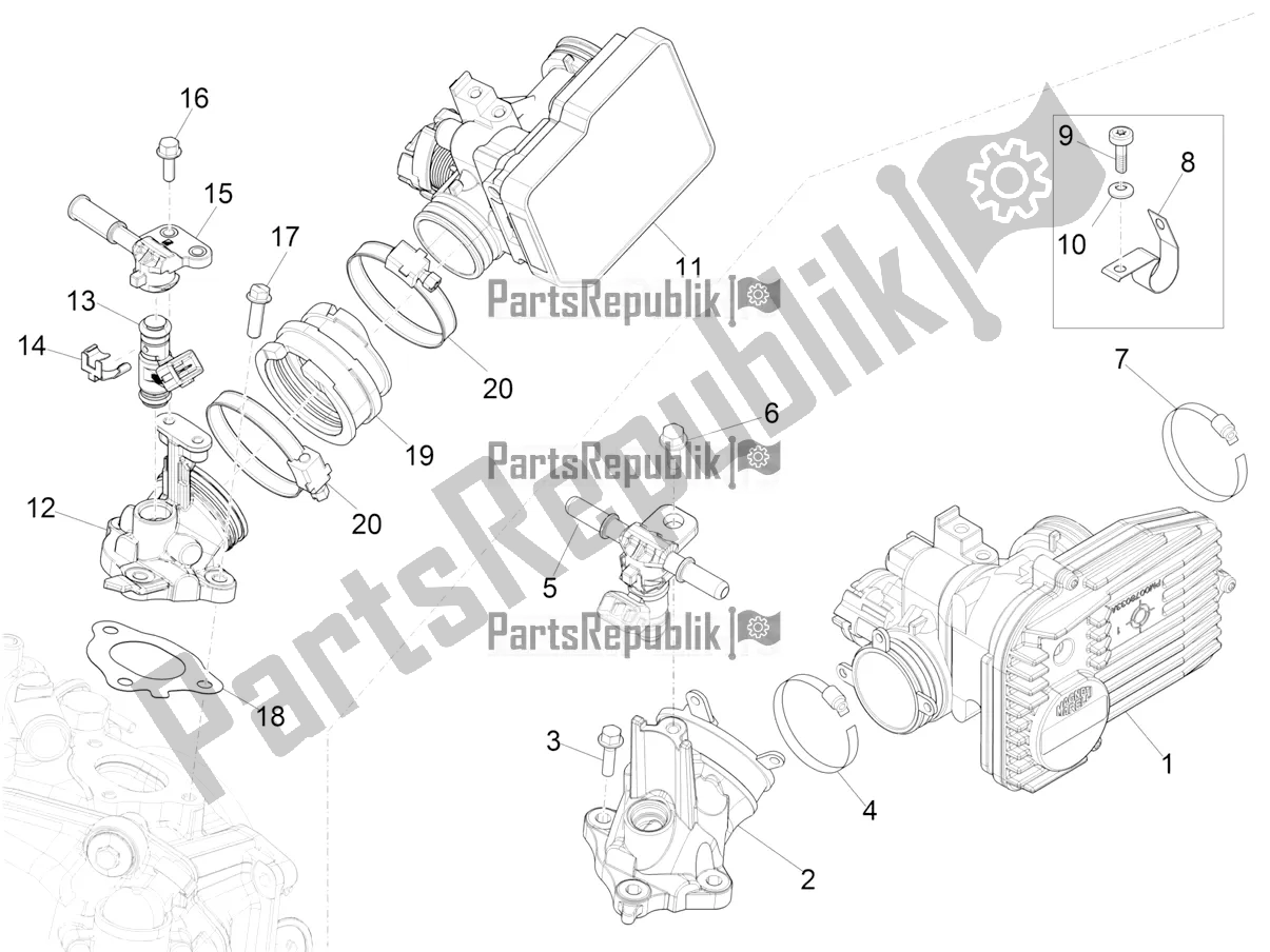 Alle onderdelen voor de Throttle Body - Injector - Induction Joint van de Vespa GTS 300 Super-Tech IE ABS Apac 2018