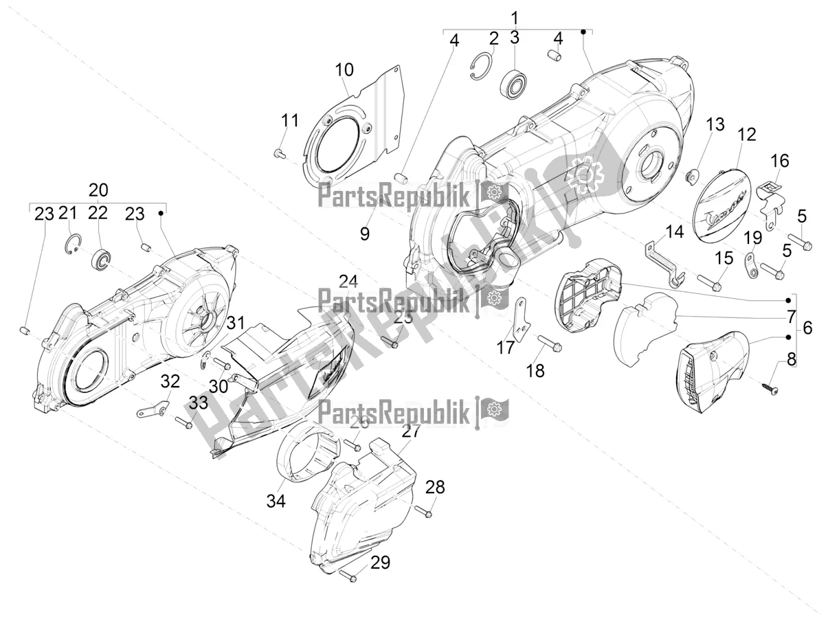 Toutes les pièces pour le Couvercle De Carter - Refroidissement Du Carter du Vespa GTS 300 Super-Tech IE ABS Apac 2019