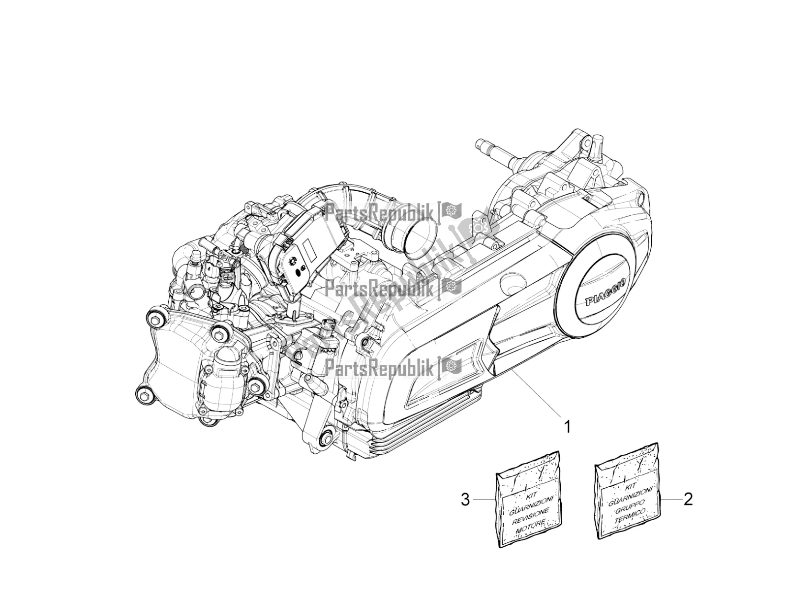 All parts for the Engine, Assembly of the Vespa GTS 300 Super-Tech IE ABS Apac 2019