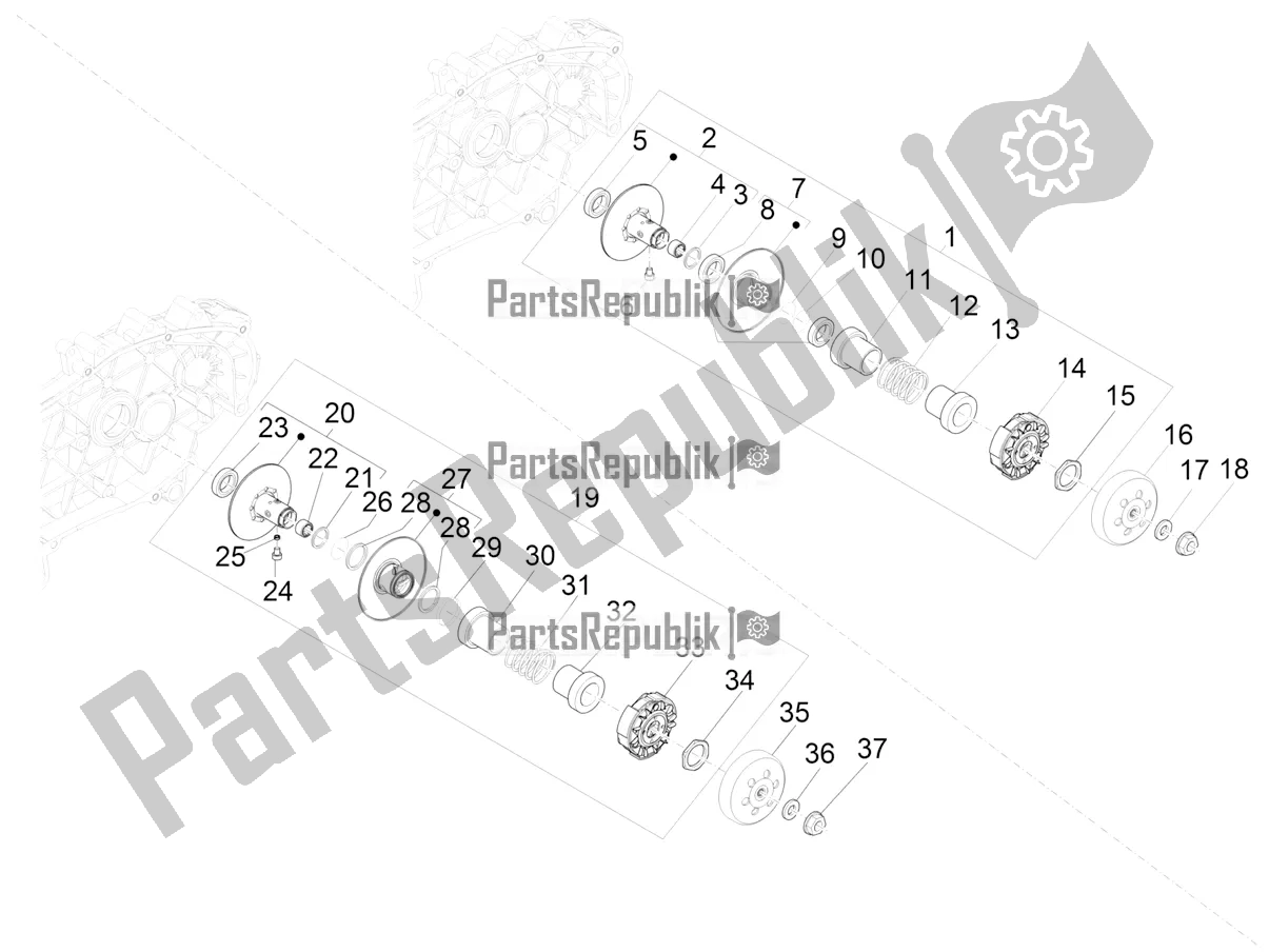 All parts for the Driven Pulley of the Vespa GTS 300 Super-Tech IE ABS Apac 2020