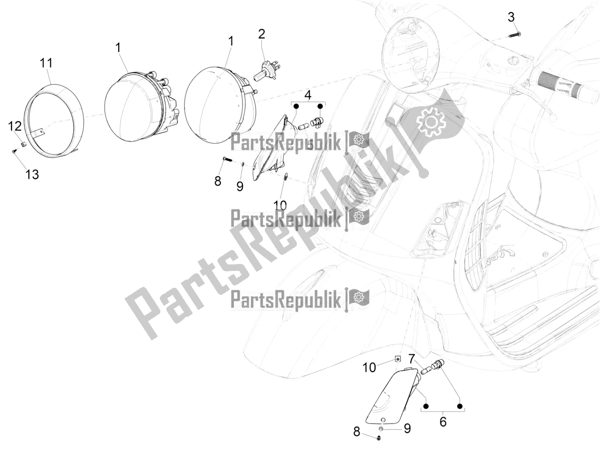 Tutte le parti per il Fari Anteriori - Indicatori Di Direzione del Vespa GTS 300 Super-Tech IE ABS Apac 2020