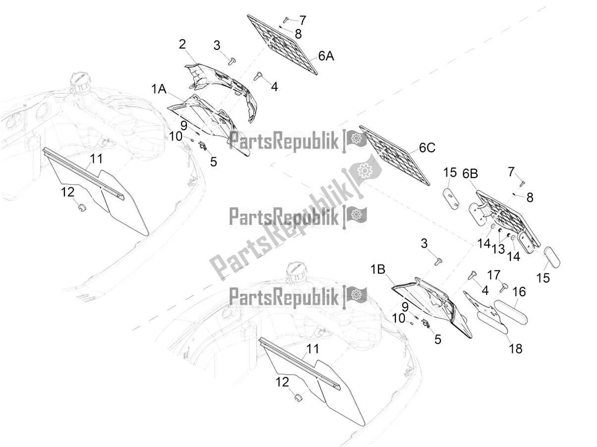 All parts for the Rear Cover - Splash Guard of the Vespa GTS 300 Super-Tech IE ABS Apac 2020