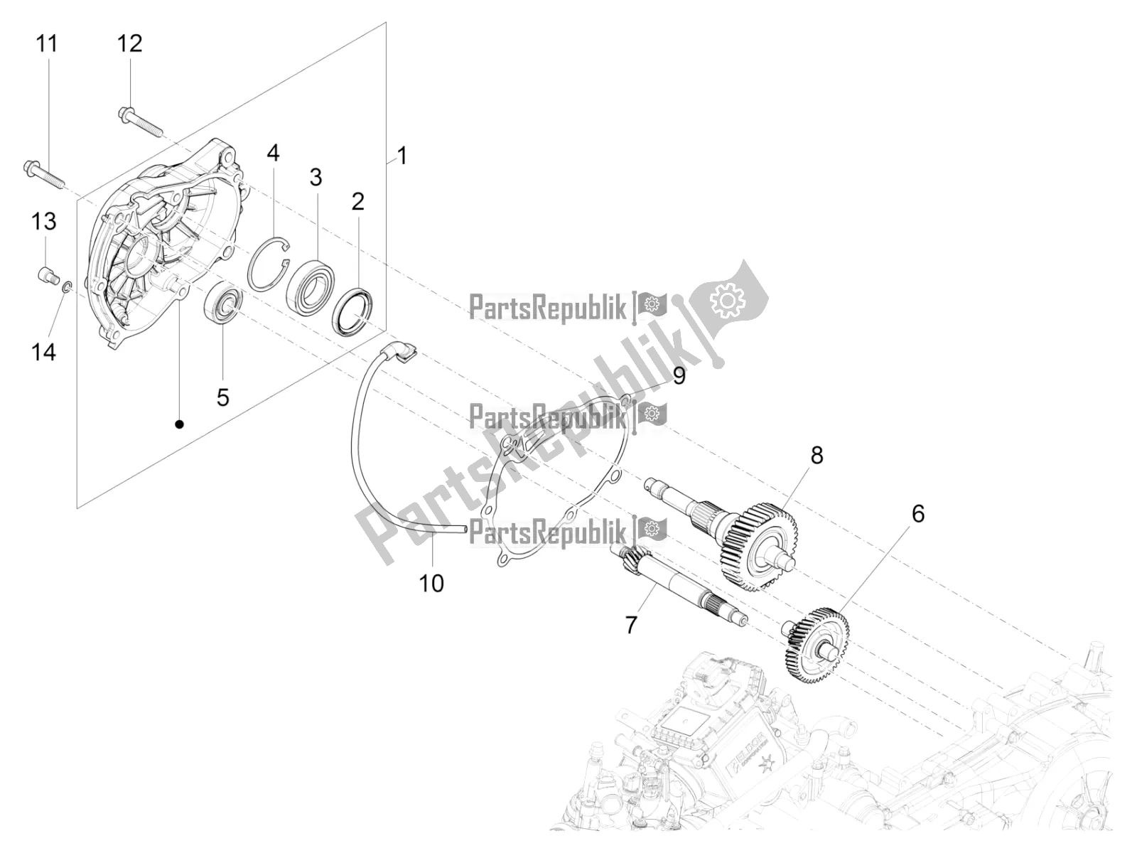 Todas as partes de Unidade De Redução do Vespa GTS 300 Super-Tech IE ABS Apac 2020