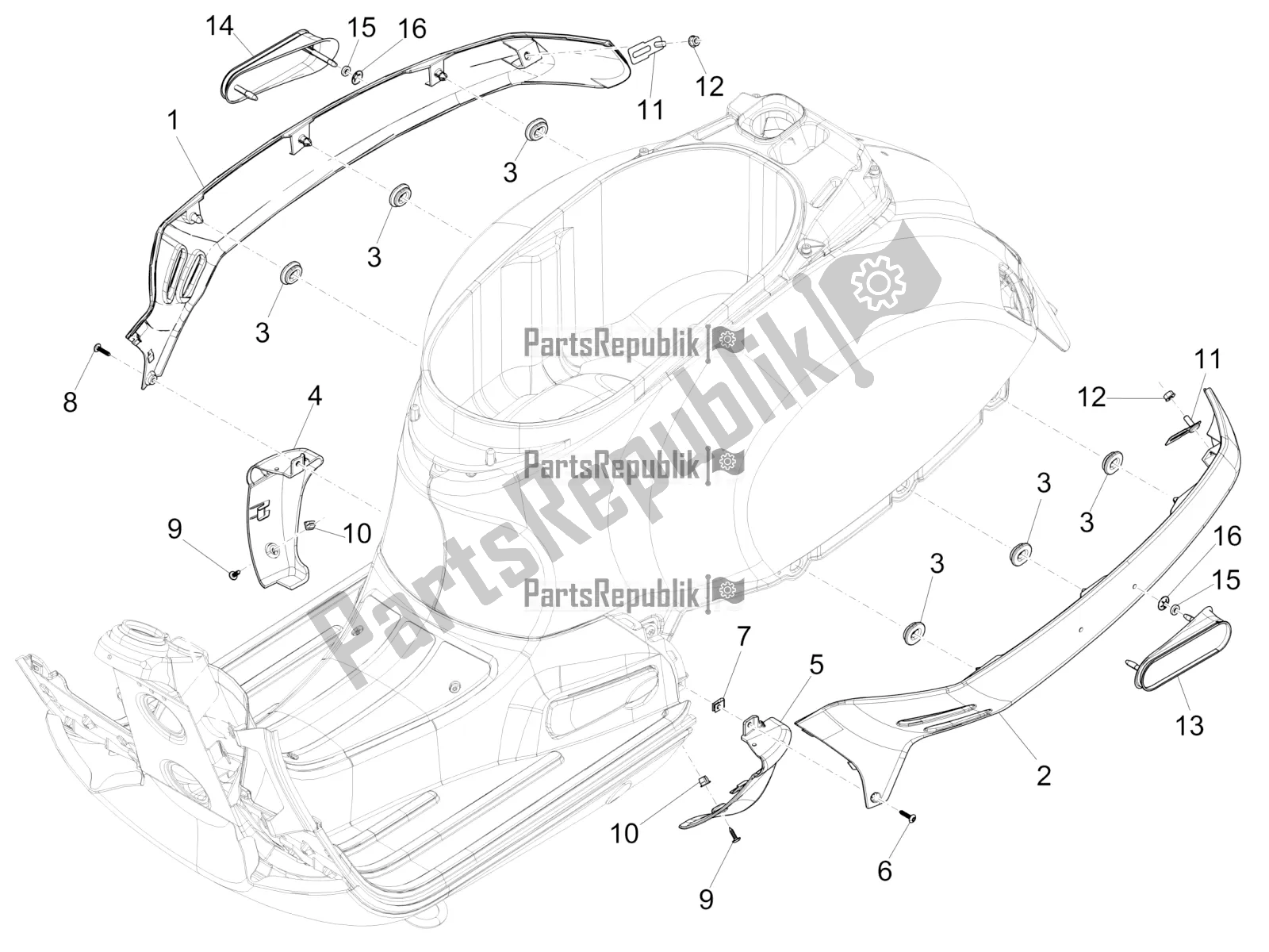 Toutes les pièces pour le Couvercle Latéral - Spoiler du Vespa GTS 300 Super-Tech IE ABS Apac 2020