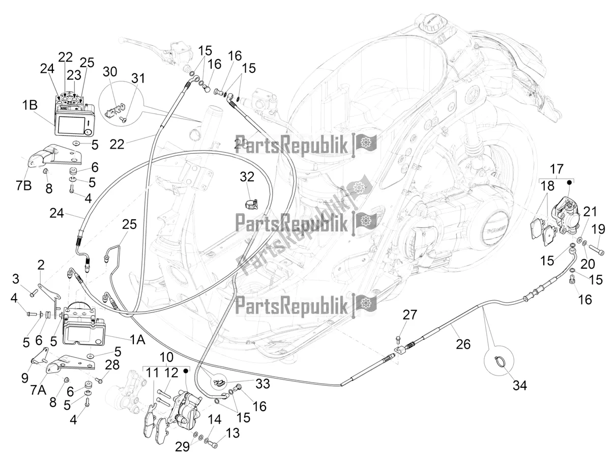 Tutte le parti per il Tubi Freni - Pinze (abs) del Vespa GTS 300 Super-Tech IE ABS Apac 2021