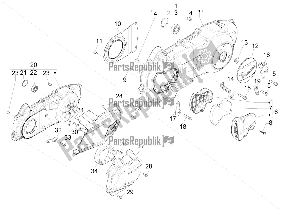 Todas las partes para Tapa Del Cárter - Enfriamiento Del Cárter de Vespa GTS 300 Super-Tech IE ABS Apac 2021