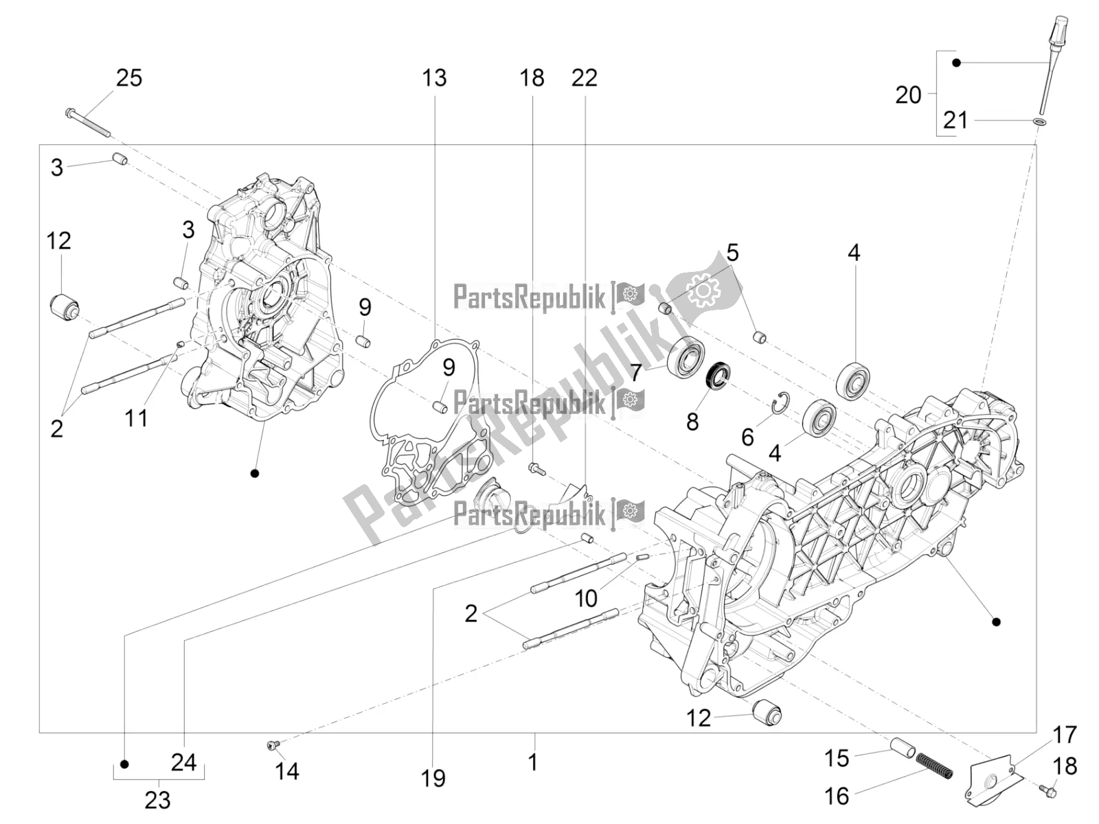 All parts for the Crankcase of the Vespa GTS 300 Super-Tech IE ABS Apac 2021