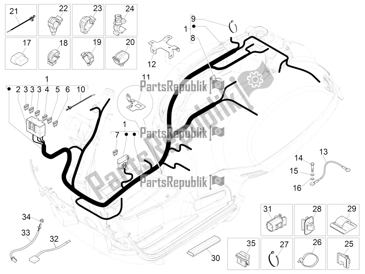 Todas as partes de Chicote De Cabos Principal do Vespa GTS 300 Super-Tech IE ABS Apac 2021