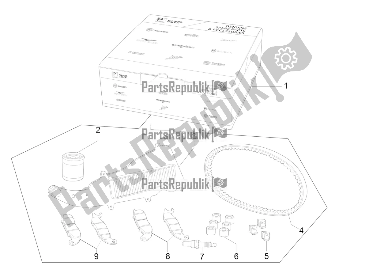 All parts for the Complete Wear And Maintenance Kit of the Vespa GTS 300 Super-Tech IE ABS Apac 2022