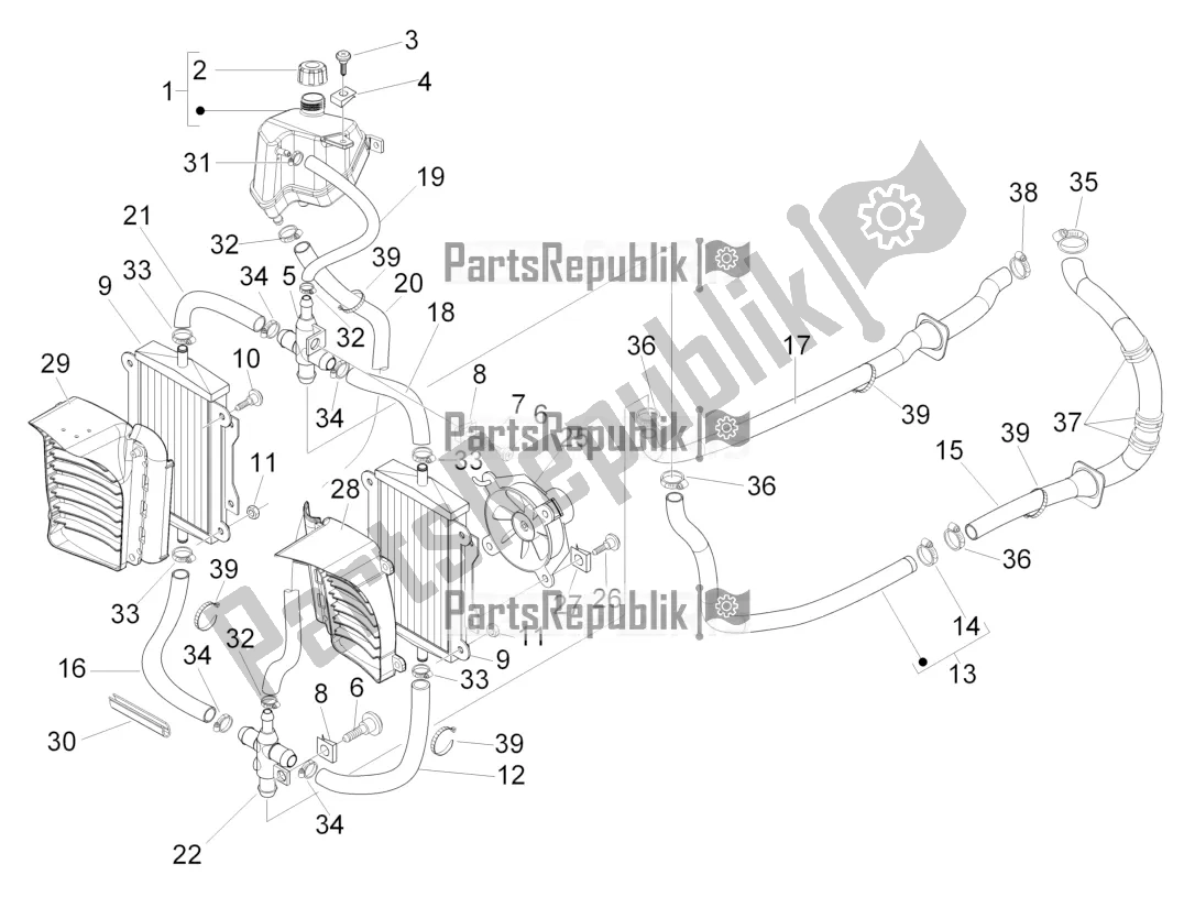 All parts for the Cooling System of the Vespa GTS 300 Super-Tech IE ABS Apac 2022