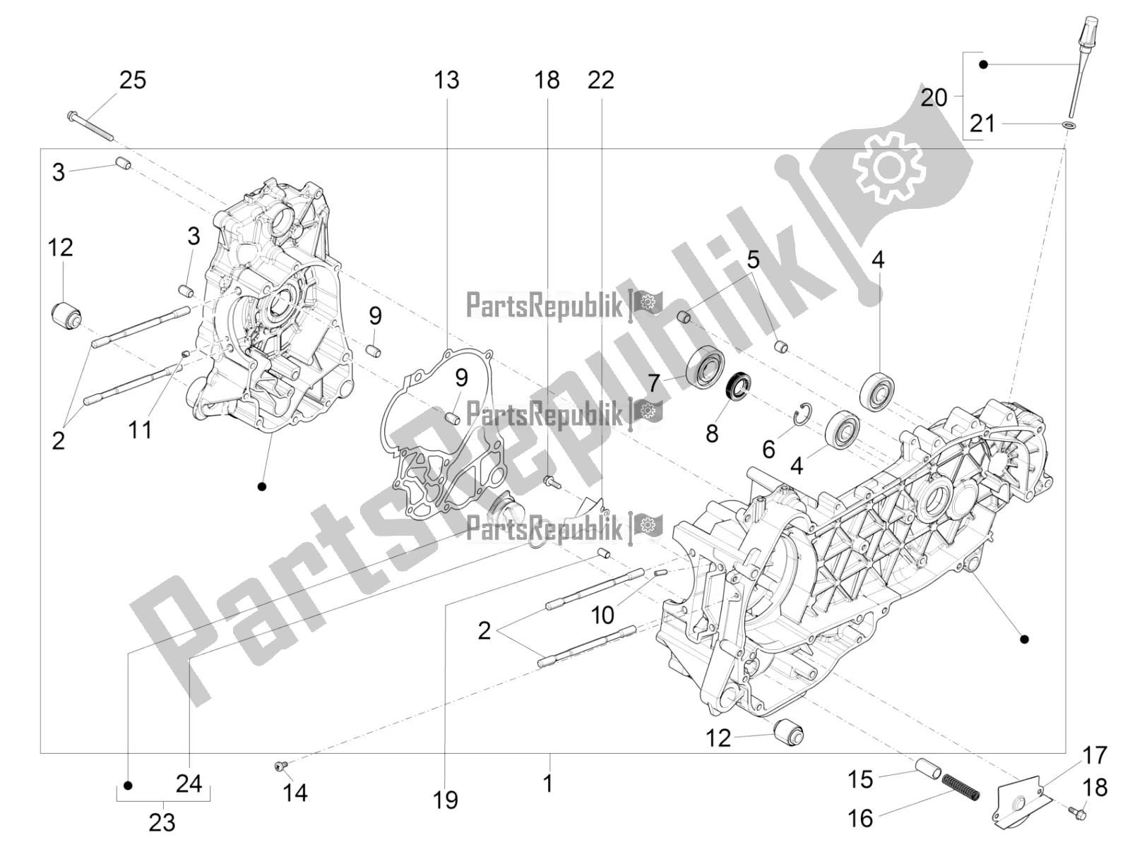 All parts for the Crankcase of the Vespa GTS 300 Super-Tech IE ABS Apac 2022