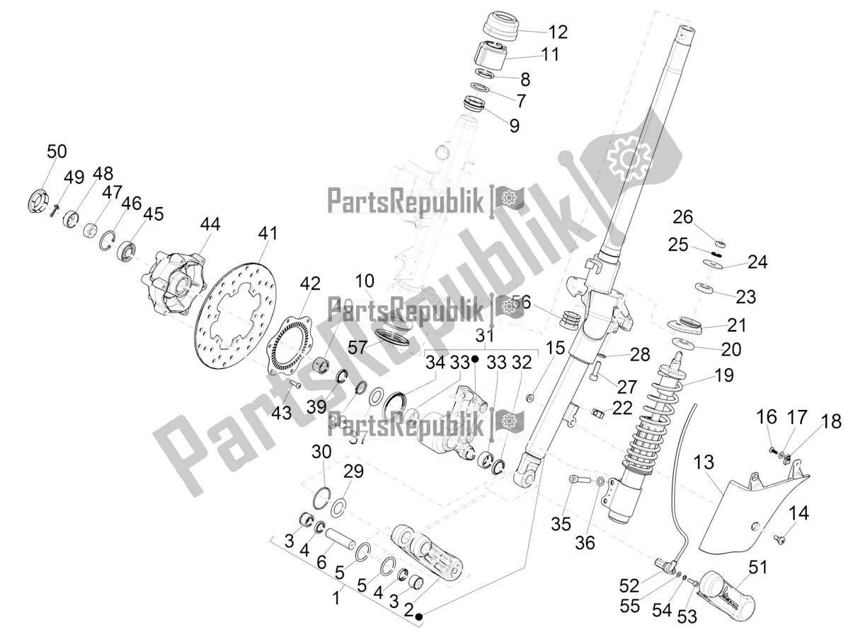 All parts for the Fork/steering Tube - Steering Bearing Unit of the Vespa GTS 300 Super-Tech IE ABS Apac 2022