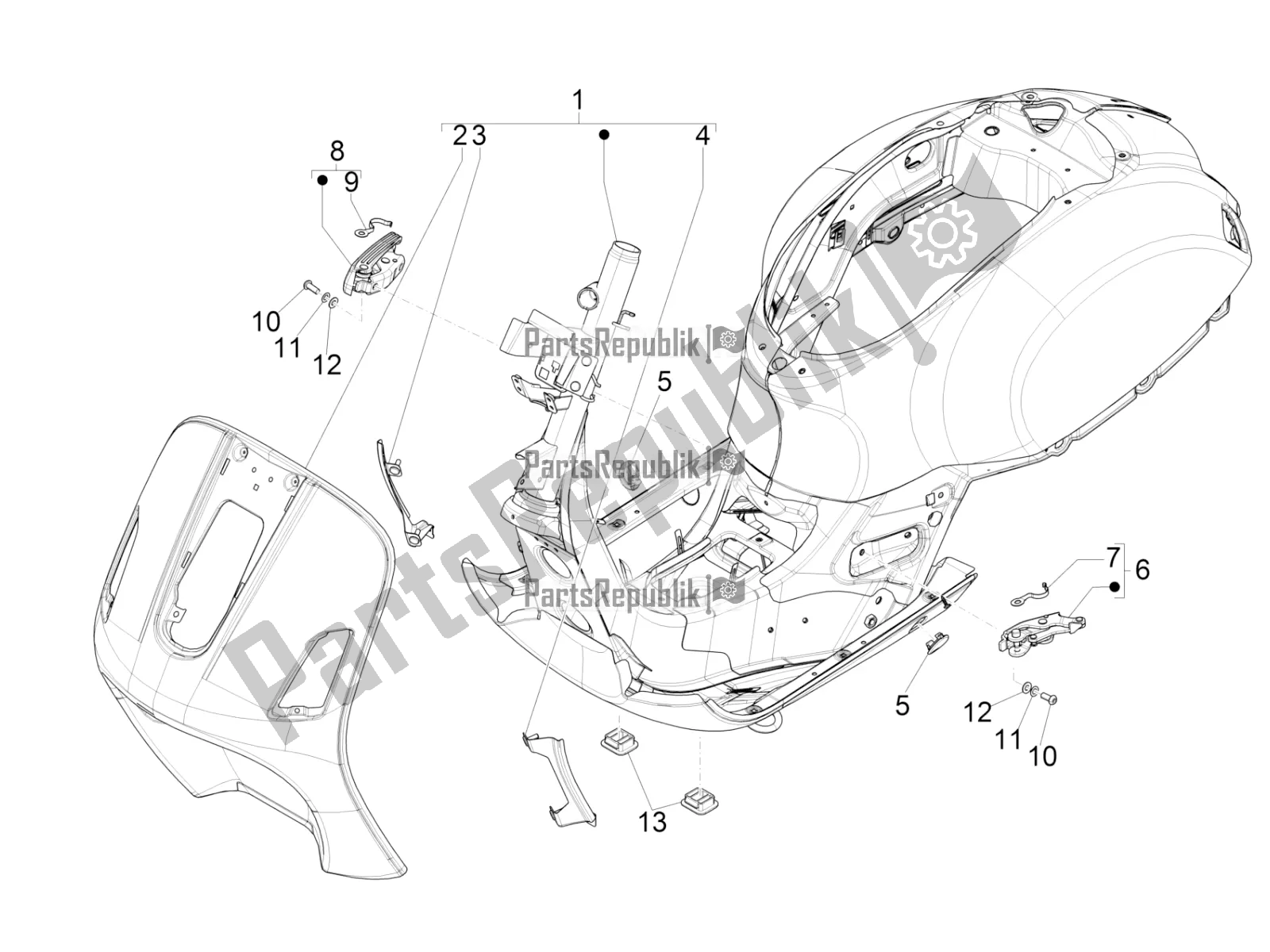 All parts for the Frame/bodywork of the Vespa GTS 300 Super-Tech IE ABS Apac 2022