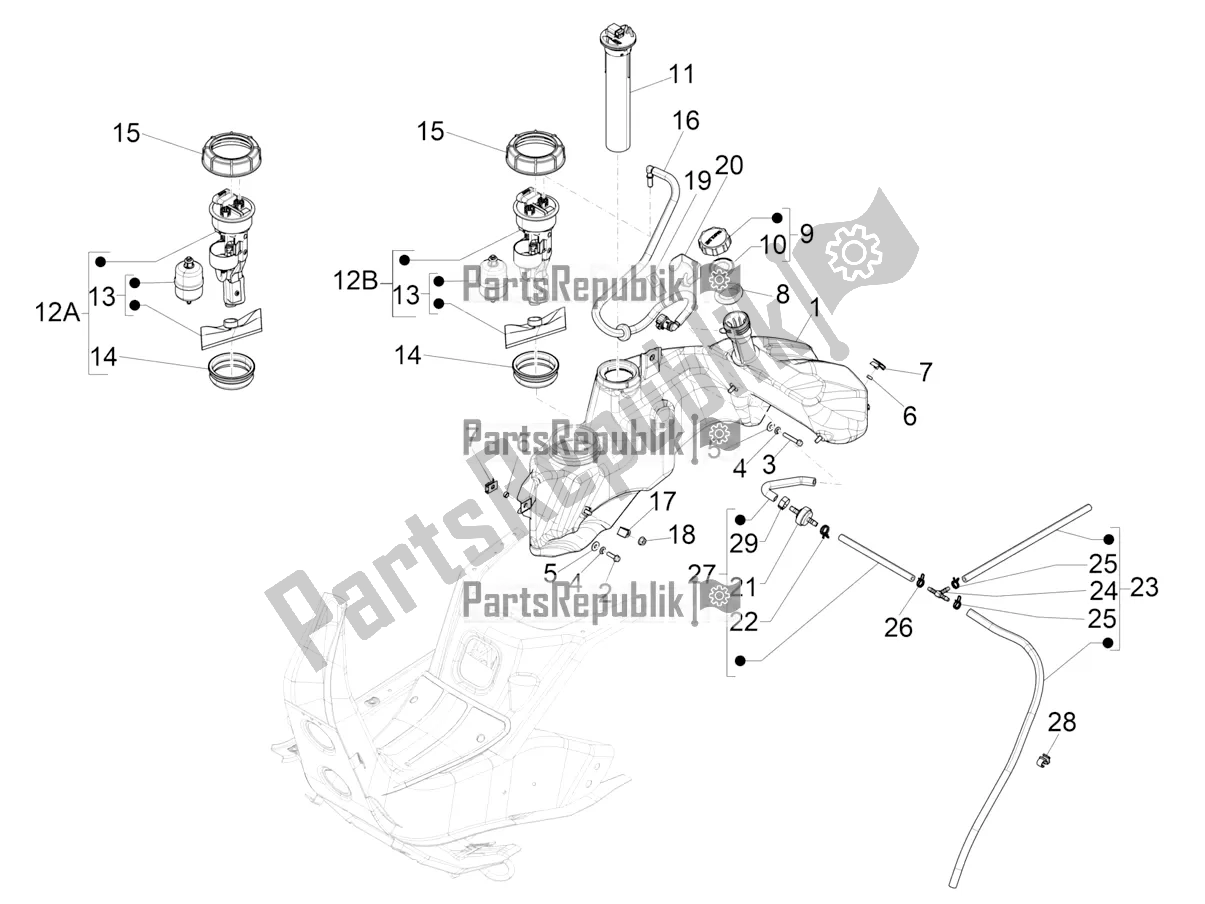 All parts for the Fuel Tank of the Vespa GTS 300 Super-Tech IE ABS Apac 2022