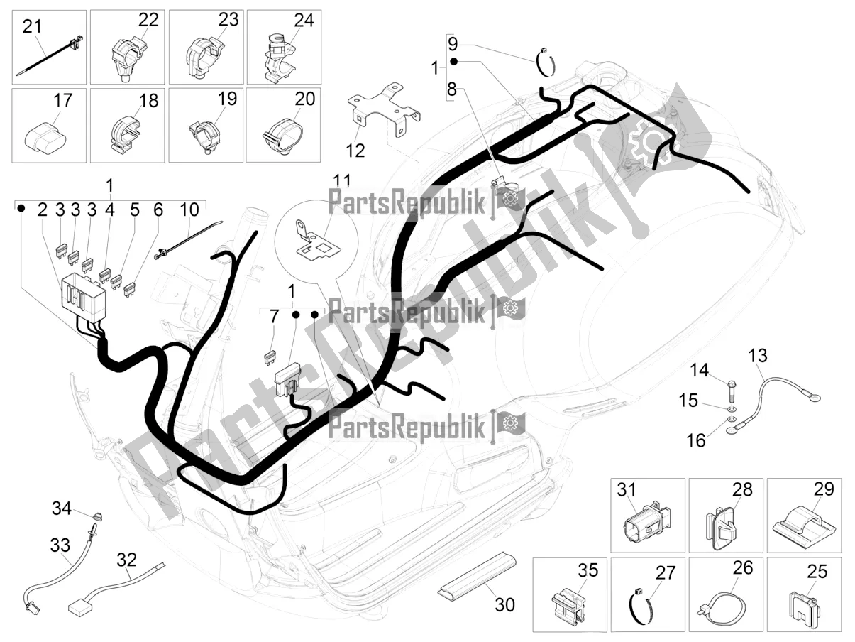 All parts for the Main Cable Harness of the Vespa GTS 300 Super-Tech IE ABS Apac 2022