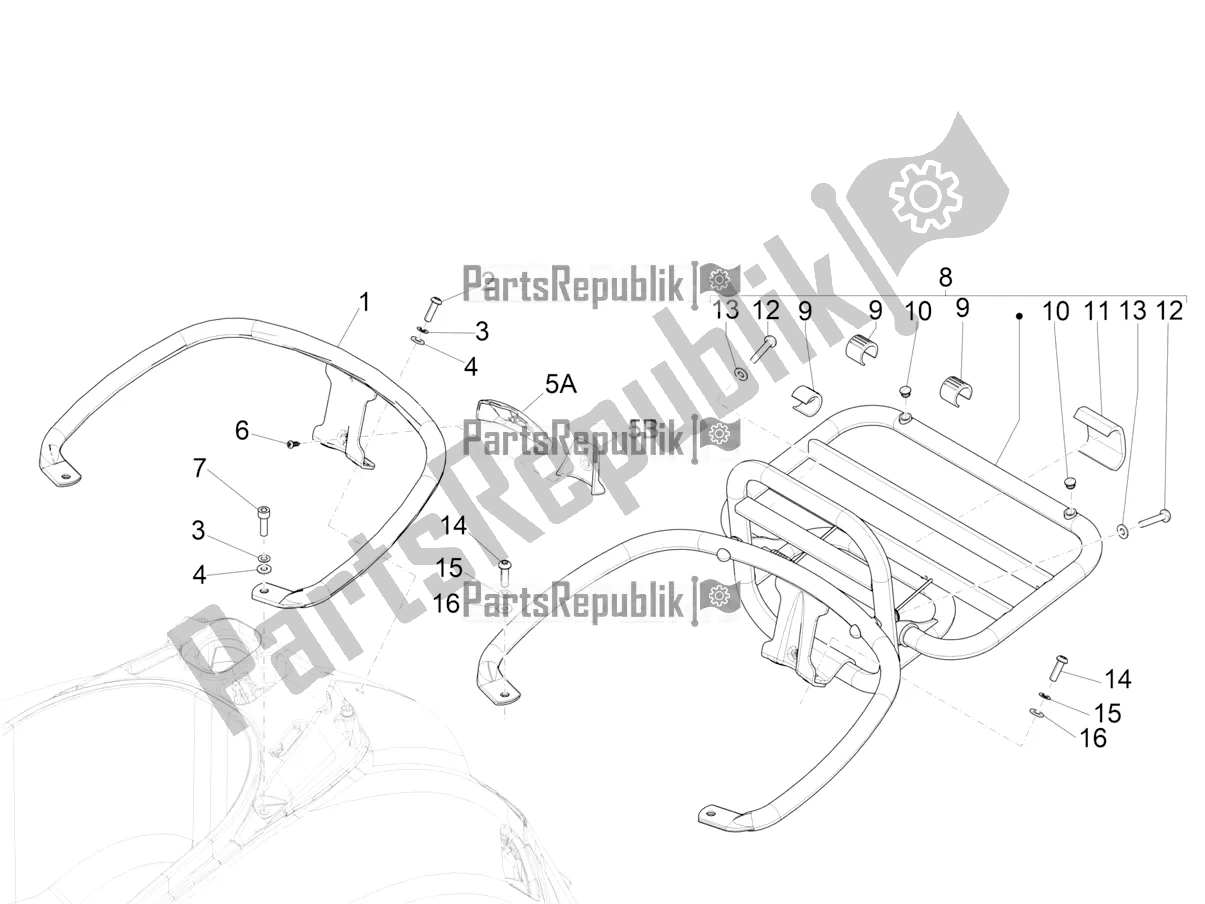 All parts for the Rear Luggage Rack of the Vespa GTS 300 Super-Tech IE ABS Apac 2022