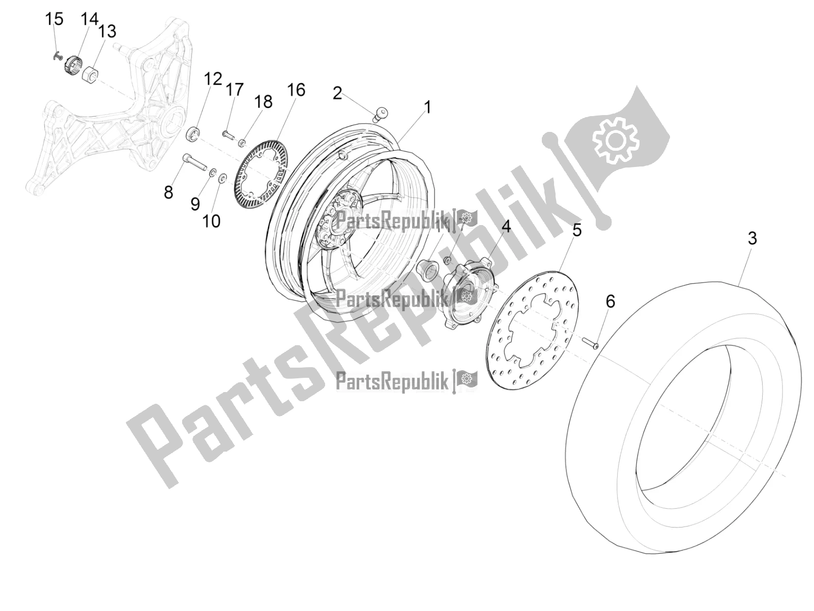 All parts for the Rear Wheel of the Vespa GTS 300 Super-Tech IE ABS Apac 2022