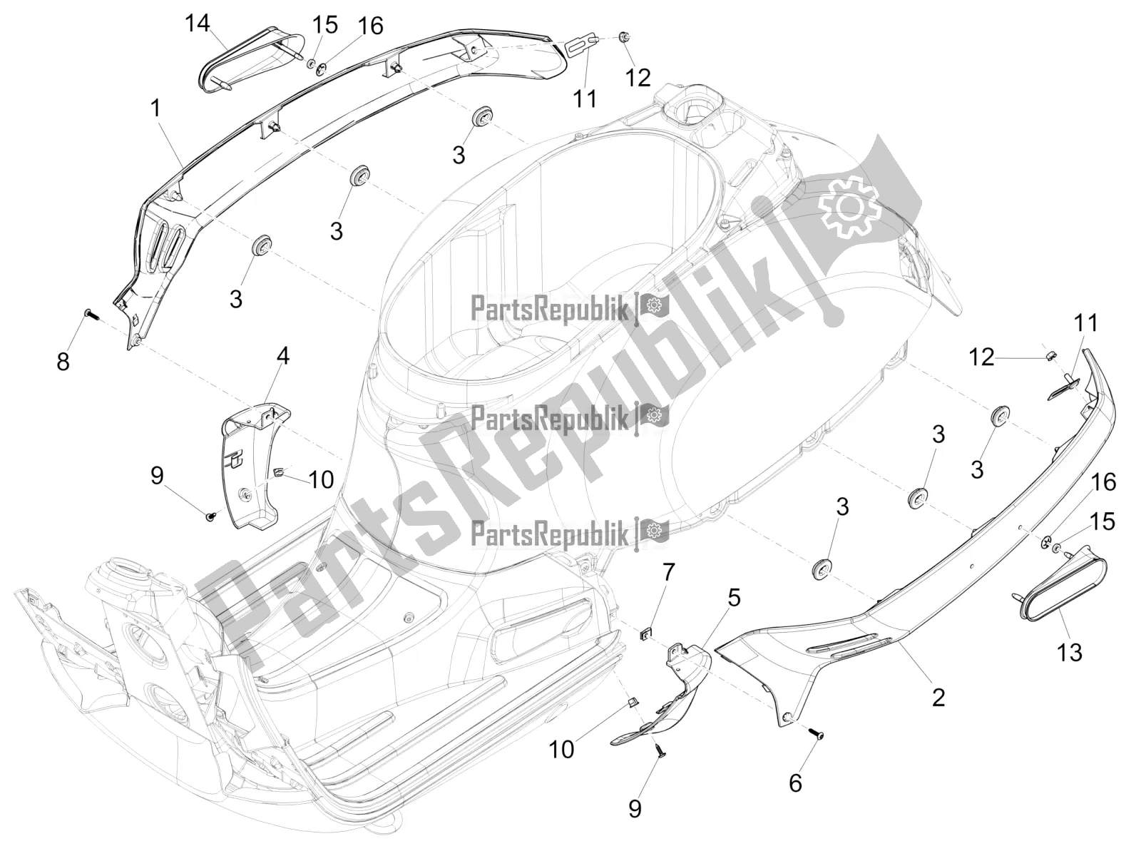 Toutes les pièces pour le Couvercle Latéral - Spoiler du Vespa GTS 300 Super-Tech IE ABS Apac 2022