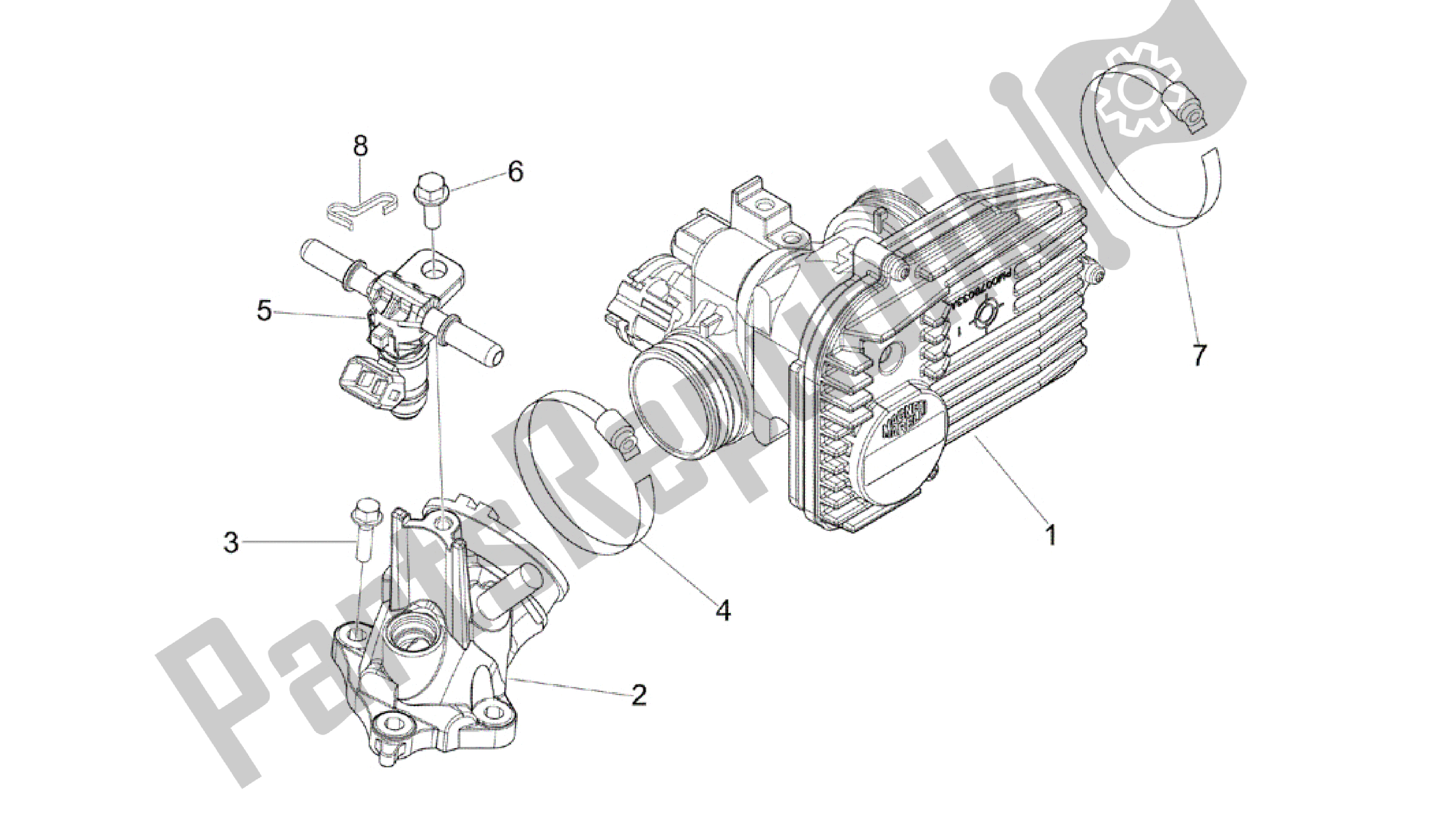 All parts for the Cuerpo Con Mariposa - Inyector - Racord Admisión of the Vespa GTV 250 2007