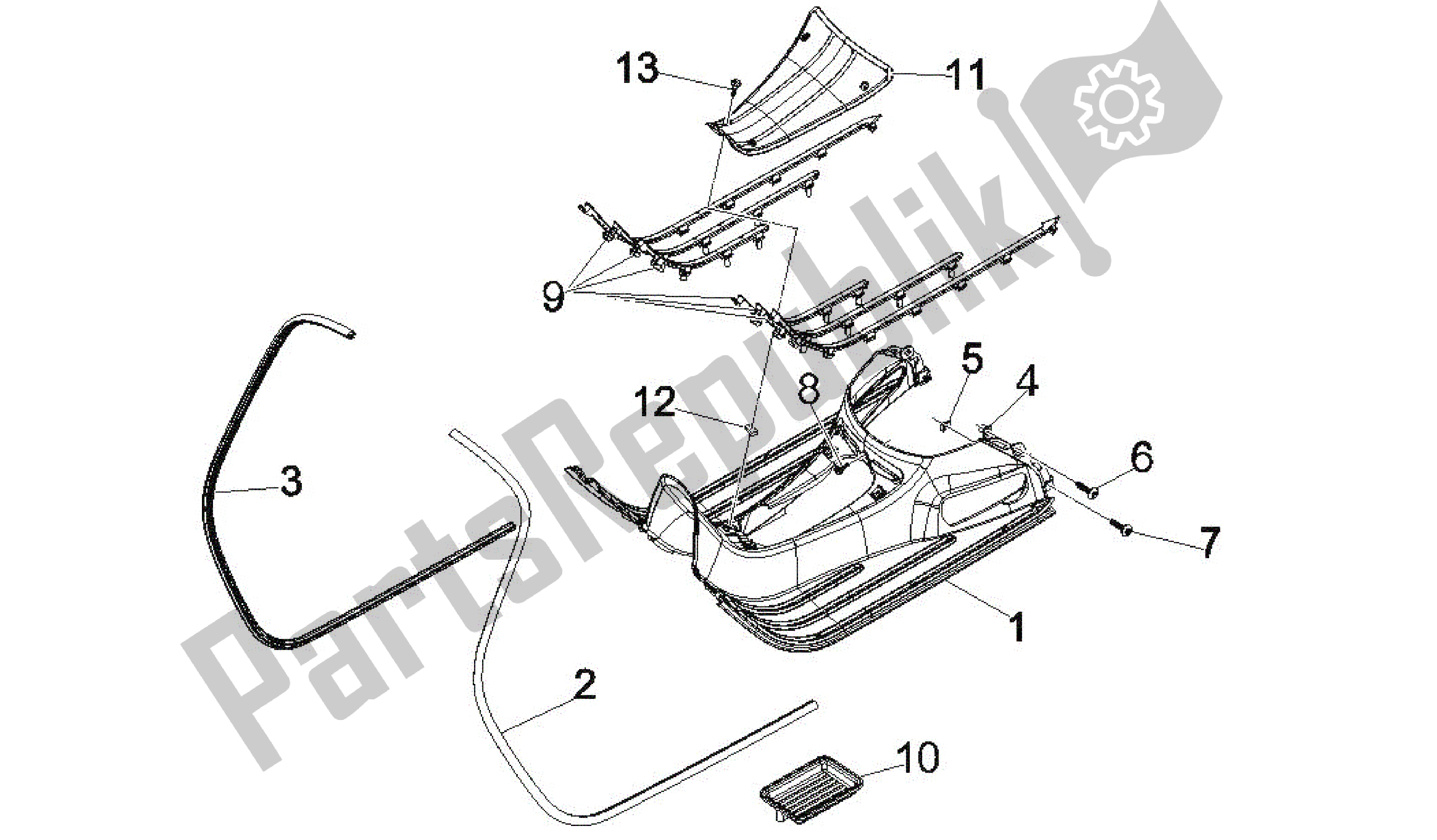 All parts for the Cubierta Central - Estribos of the Vespa GTV 250 2007