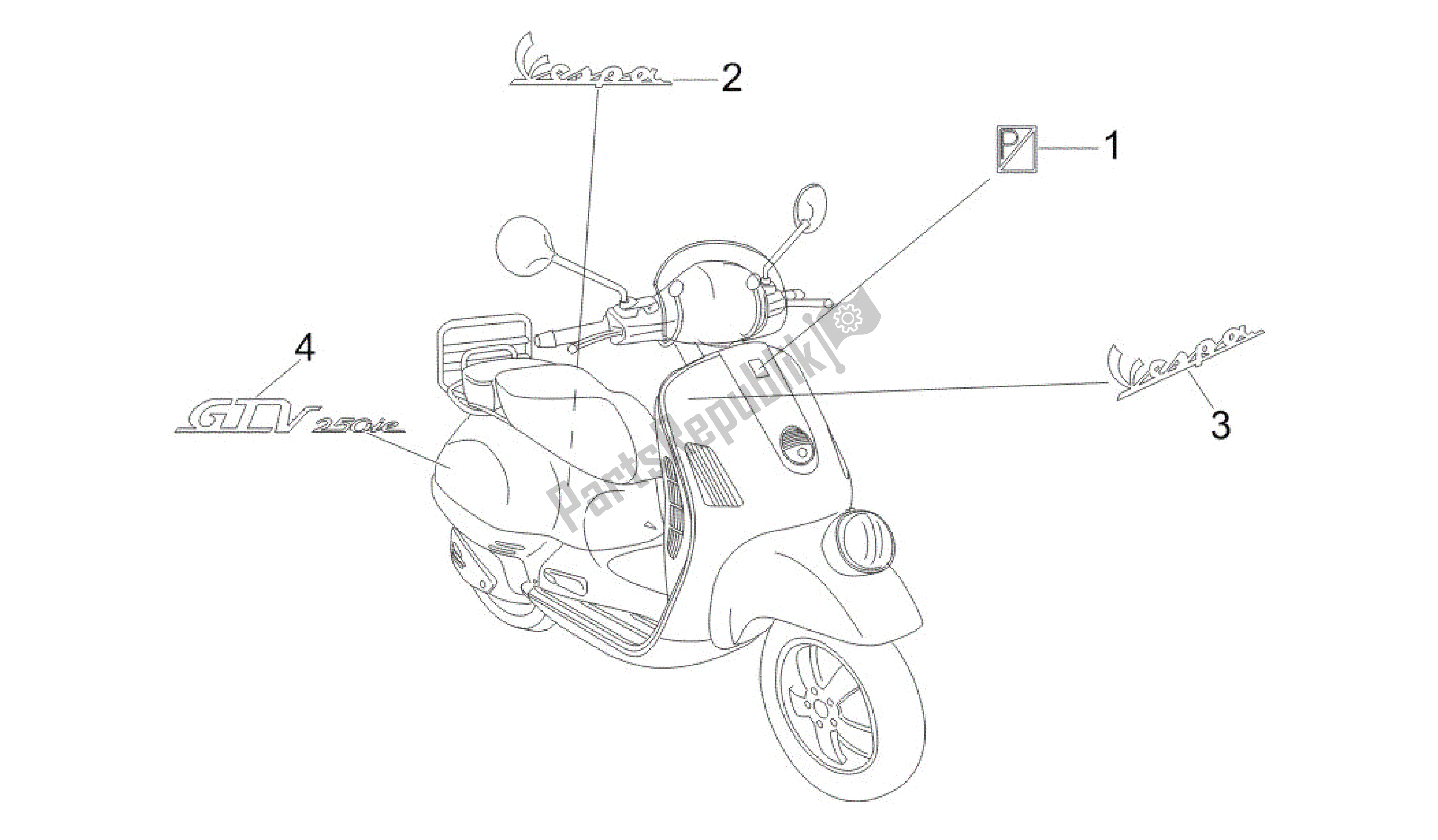 All parts for the Letreros - Escudos of the Vespa GTV 250 2007