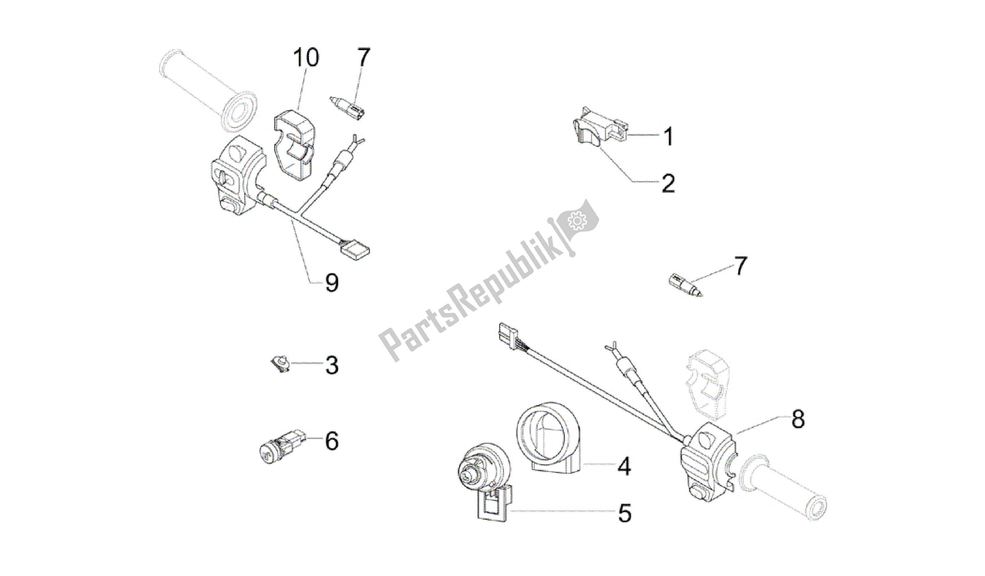 Todas as partes de Conmutadores - Conmutadores - Pulsadores - Interruptores do Vespa GTV 250 2007