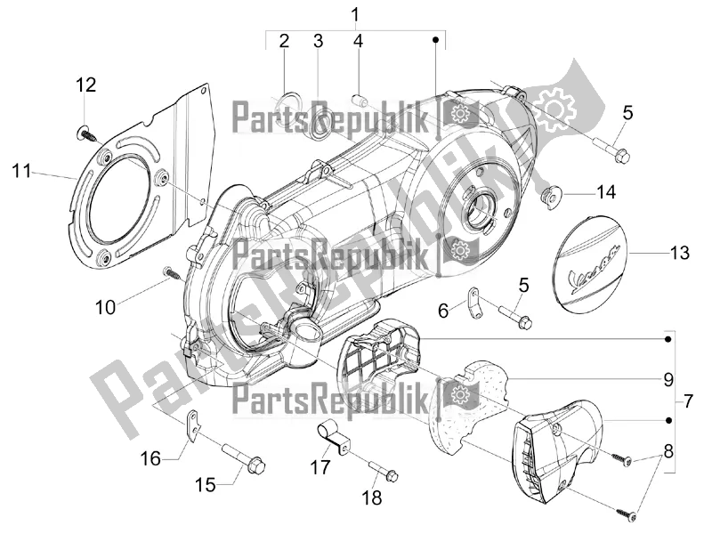 All parts for the Crankcase Cover - Crankcase Cooling of the Vespa GTV 300 4V IE 2016