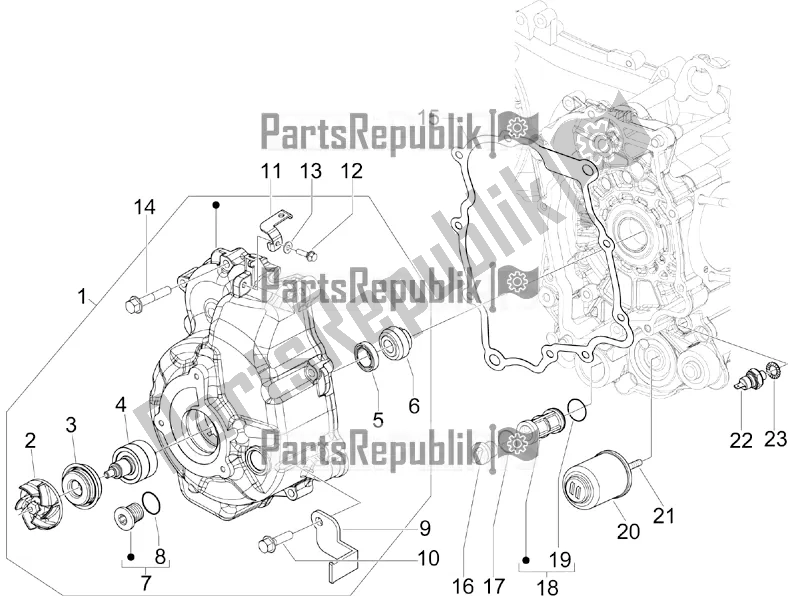 Toutes les pièces pour le Couvercle Magnéto Volant - Filtre à Huile du Vespa GTV 300 4V IE 2016