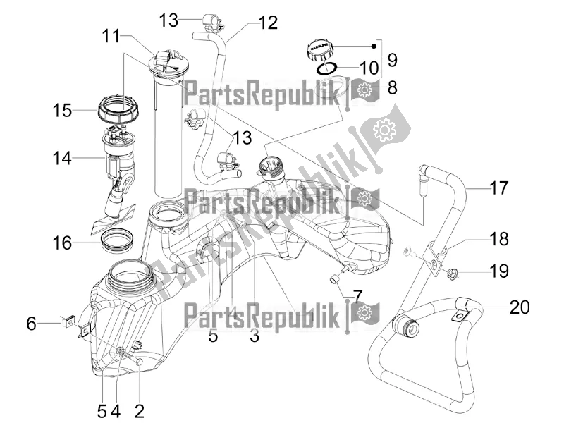 All parts for the Fuel Tank of the Vespa GTV 300 4V IE 2016