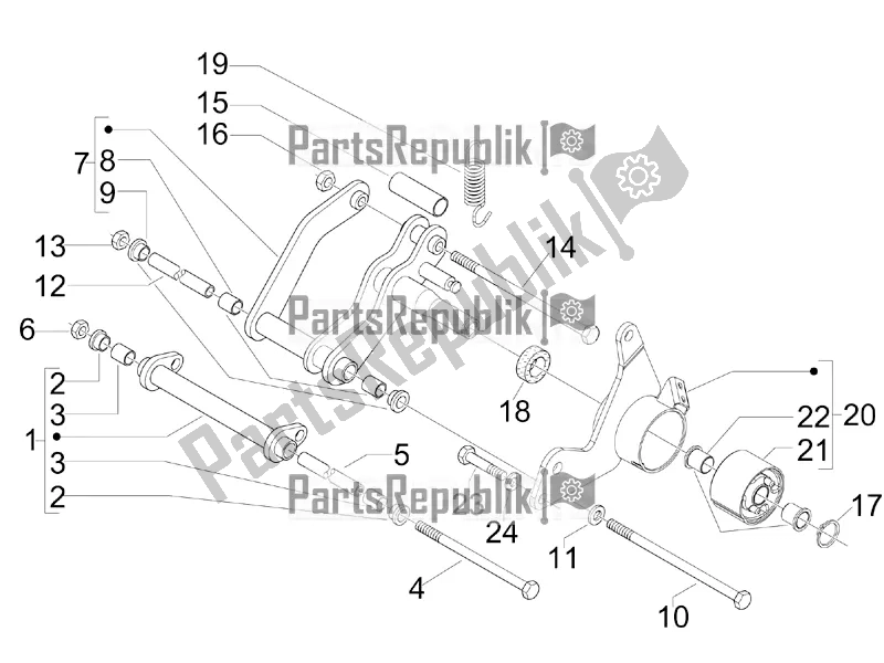 All parts for the Swinging Arm of the Vespa GTV 300 4V IE 2016