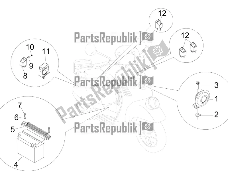 Todas las partes para Interruptores De Control Remoto - Batería - Bocina de Vespa GTV 300 / Touring 4V IE USA 2016