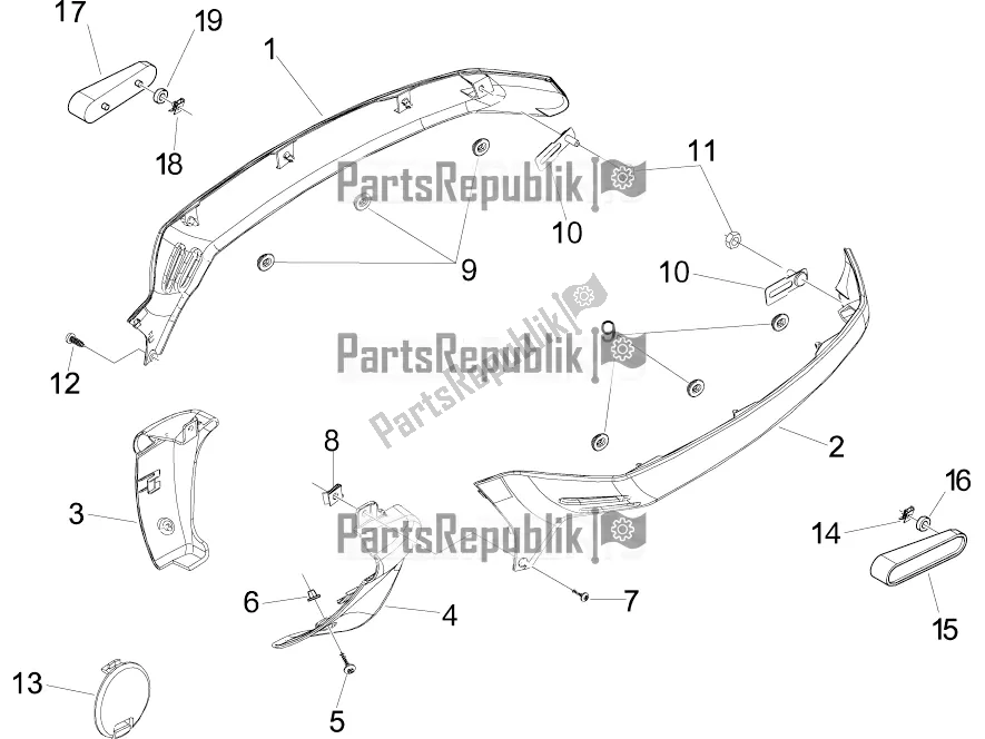 Tutte le parti per il Coperchio Laterale - Spoiler del Vespa GTV 300 / Touring 4V IE USA 2016