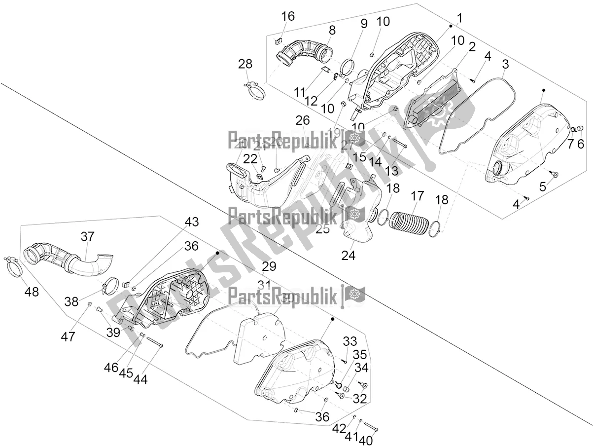 Todas las partes para Filtro De Aire de Vespa GTV 300 HPE SEI Giorni IE ABS Apac 2020