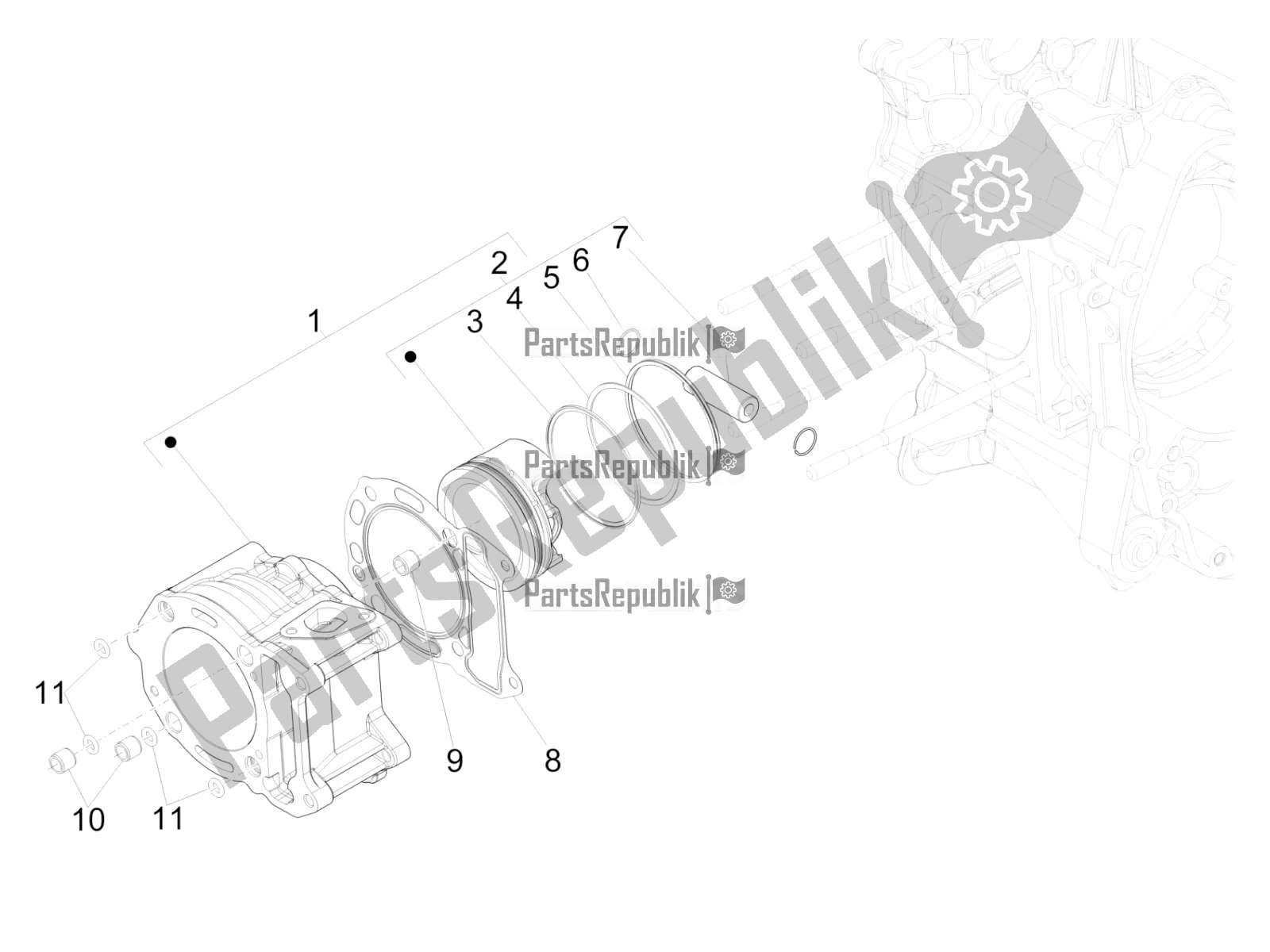 All parts for the Cylinder-piston-wrist Pin Unit of the Vespa GTV 300 HPE SEI Giorni IE ABS Apac 2020