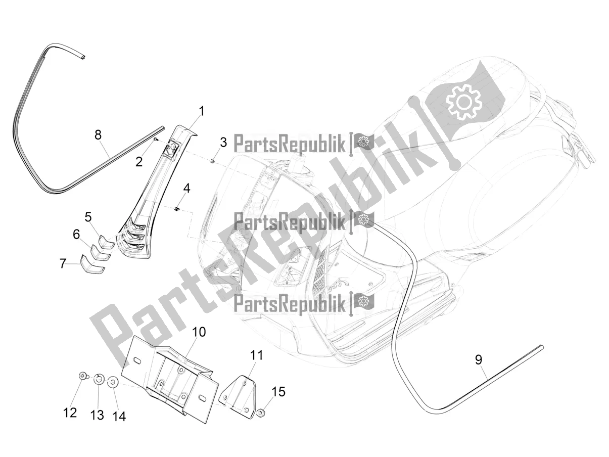 Todas as partes de Escudo Frontal do Vespa GTV 300 HPE SEI Giorni IE ABS Apac 2020