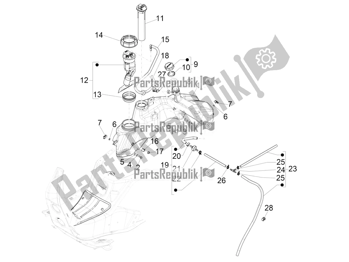Todas las partes para Depósito De Combustible de Vespa GTV 300 HPE SEI Giorni IE ABS Apac 2020