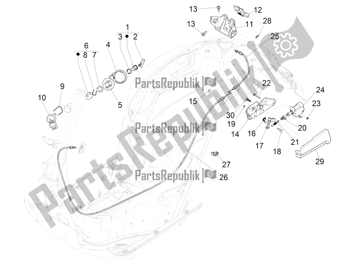 Todas las partes para Cerraduras de Vespa GTV 300 HPE SEI Giorni IE ABS Apac 2020